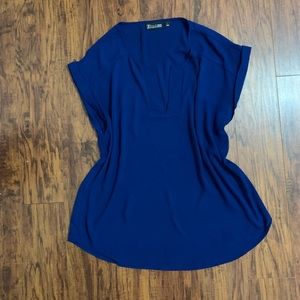 NY&Co | 7th Ave | Blue V-neck Cuffed Sleeve Blouse
